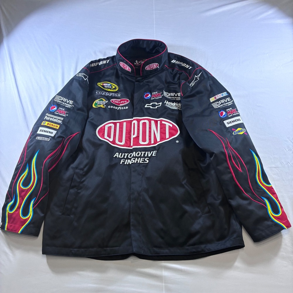 Chase Authentics Jeff‎ Gordon DuPont NASCAR Racing Jacket Black Flames Mens 2XL
